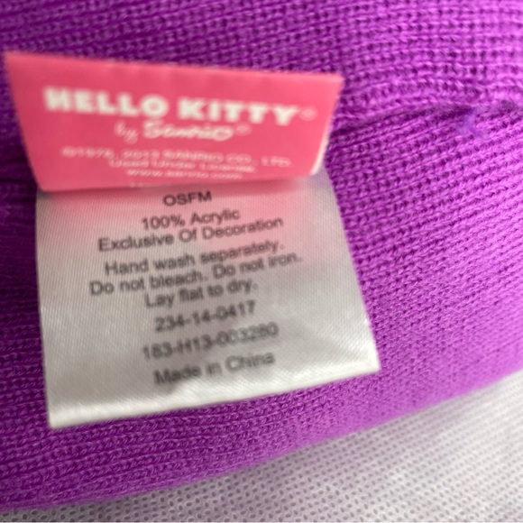 Sanrio Hello Kitty Beanie Hat Cap Womens OSFM Pink & Purple Striped 90s Y2K - Picture 10 of 14